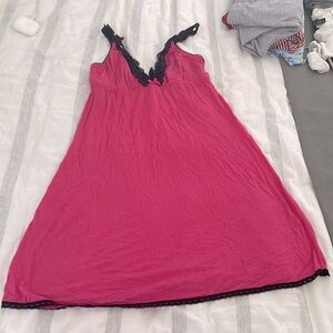 Slip nightie - Pink with black lace trim!